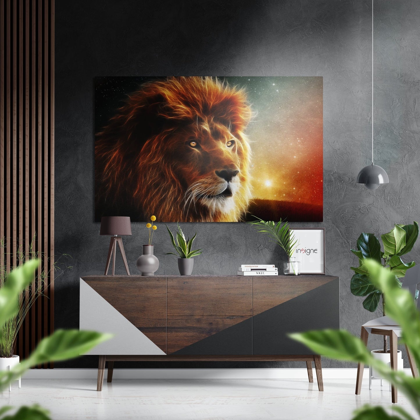 Fiery Mane Lion Starry Sunset Brushed Aluminium Dibond Wall Art
