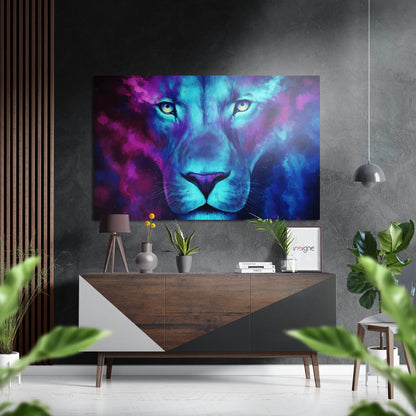 Turquoise and Magenta Lion Gaze Brushed Aluminium Dibond Wall Art