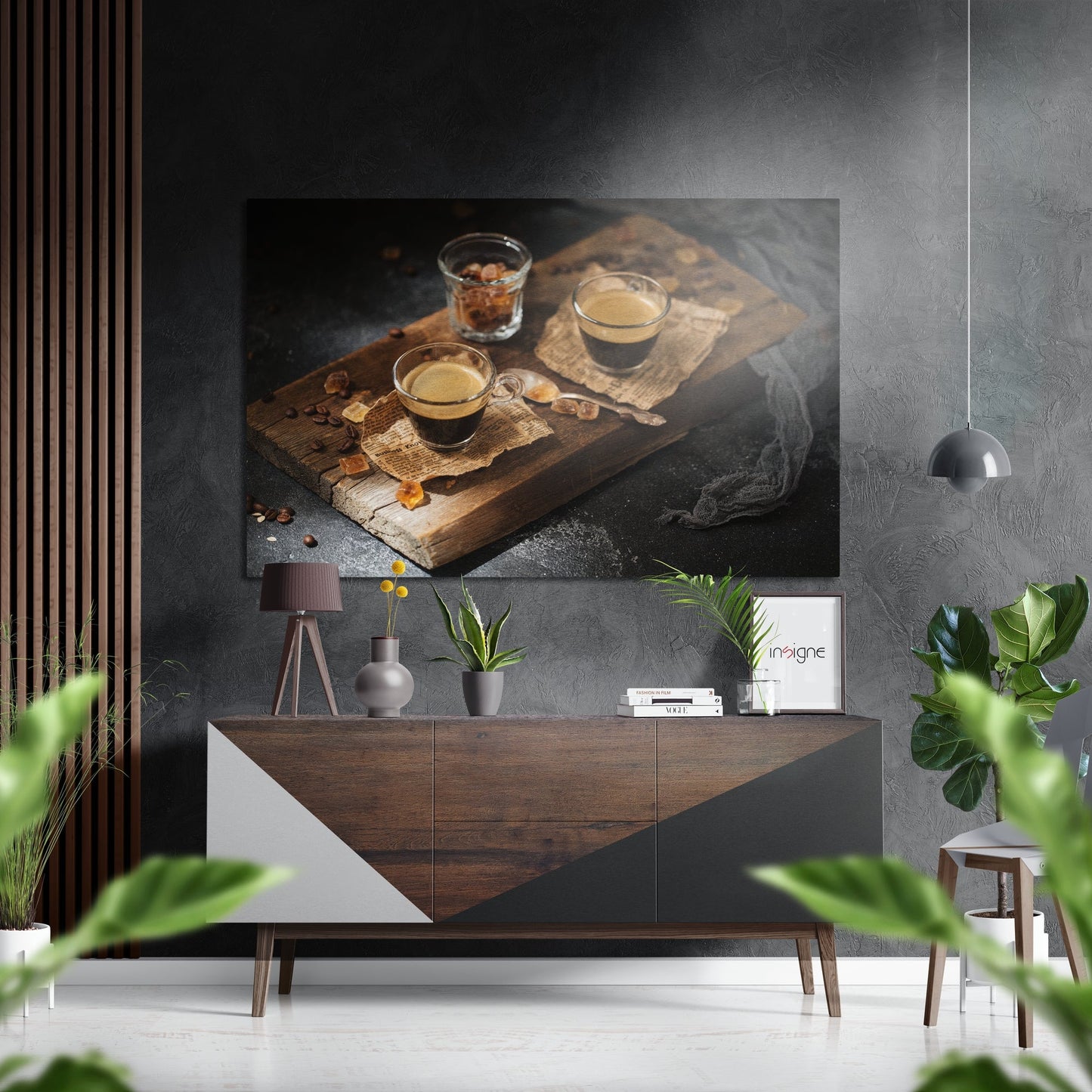 Espresso Cups On Wood Board Brushed Aluminum Dibond Wall Art