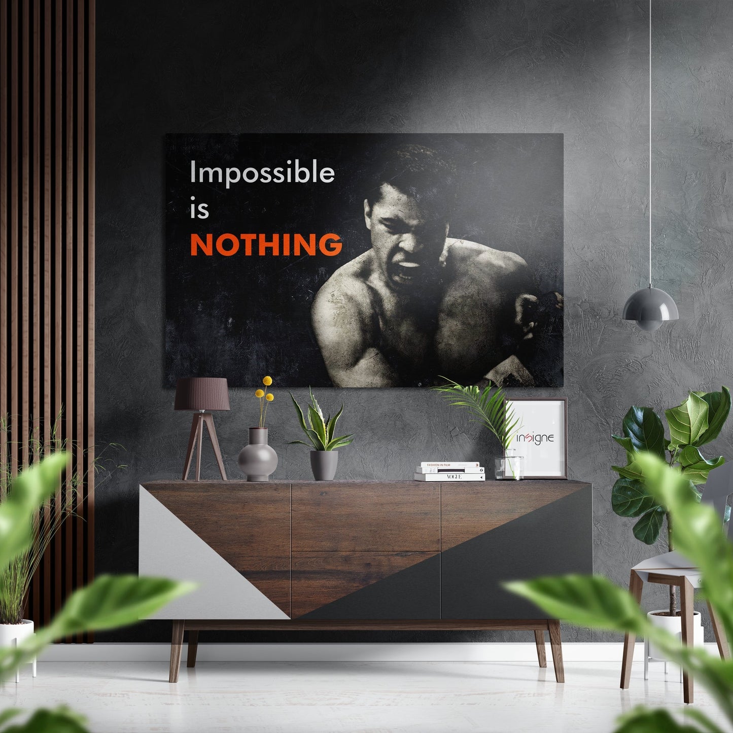 Snarling Boxer Orange Text Grayscale Brushed Aluminium Dibond Wall Art