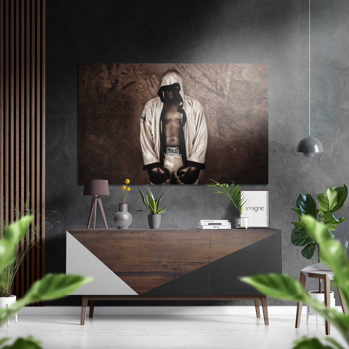 Hooded Boxer Sepia Gym Portrait Brushed Aluminium Dibond Wall Art