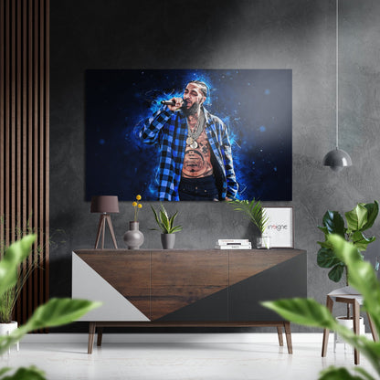Blue Smoke Stage Singing Rapper Brushed Aluminium Dibond Wall Art