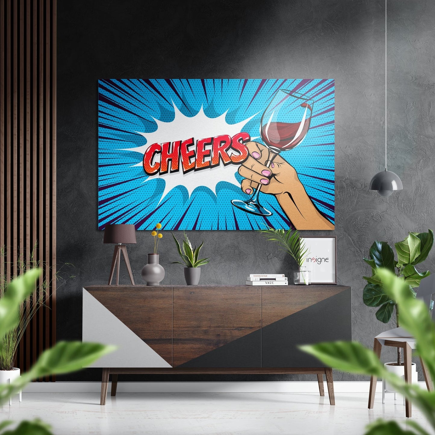 Comic Pop Art Cheers Wine Toast Brushed Aluminium Dibond Wall Art