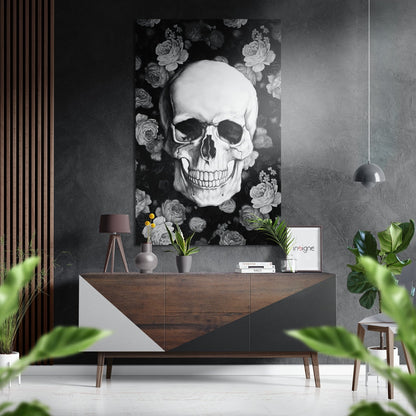 Skull and Roses Brushed Aluminium Dibond Wall Art