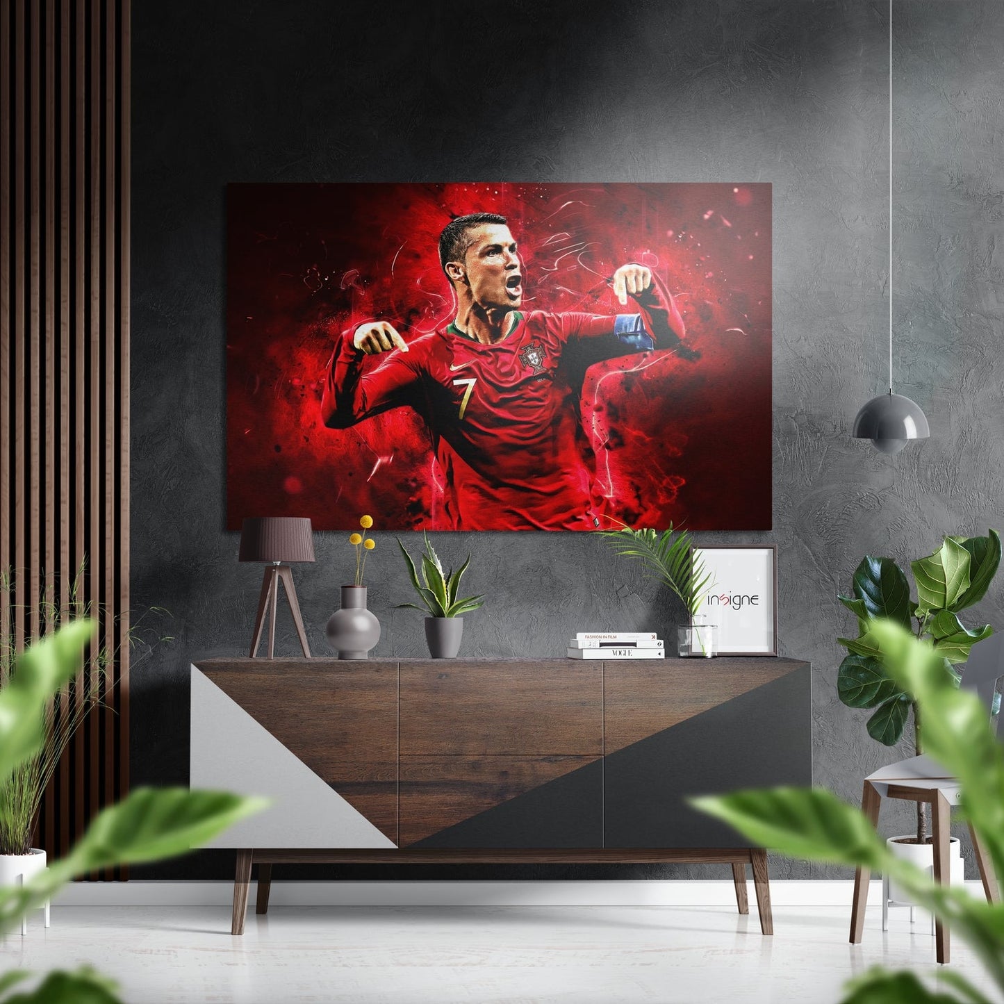 Red Kit Footballer Victory Roar Brushed Aluminium Dibond Wall Art