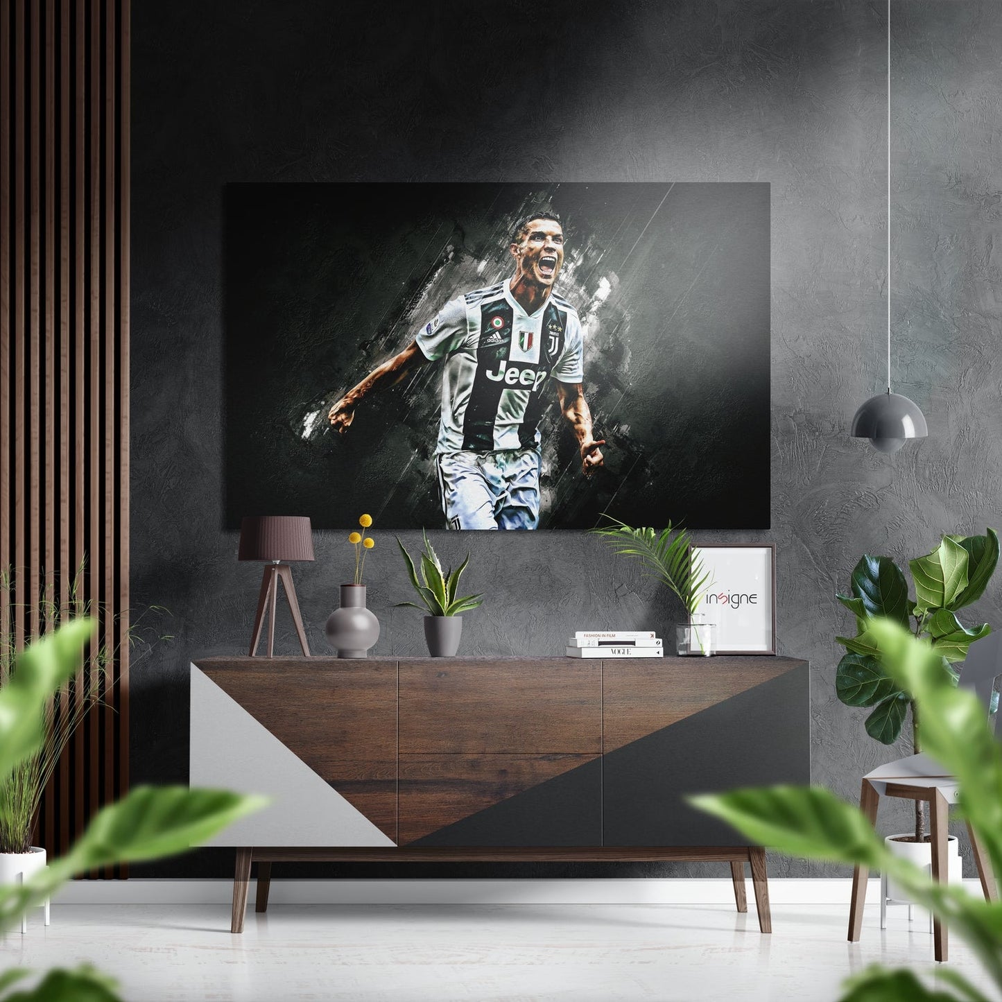 Monochrome Striped Kit Goal Shout Brushed Aluminium Dibond Wall Art