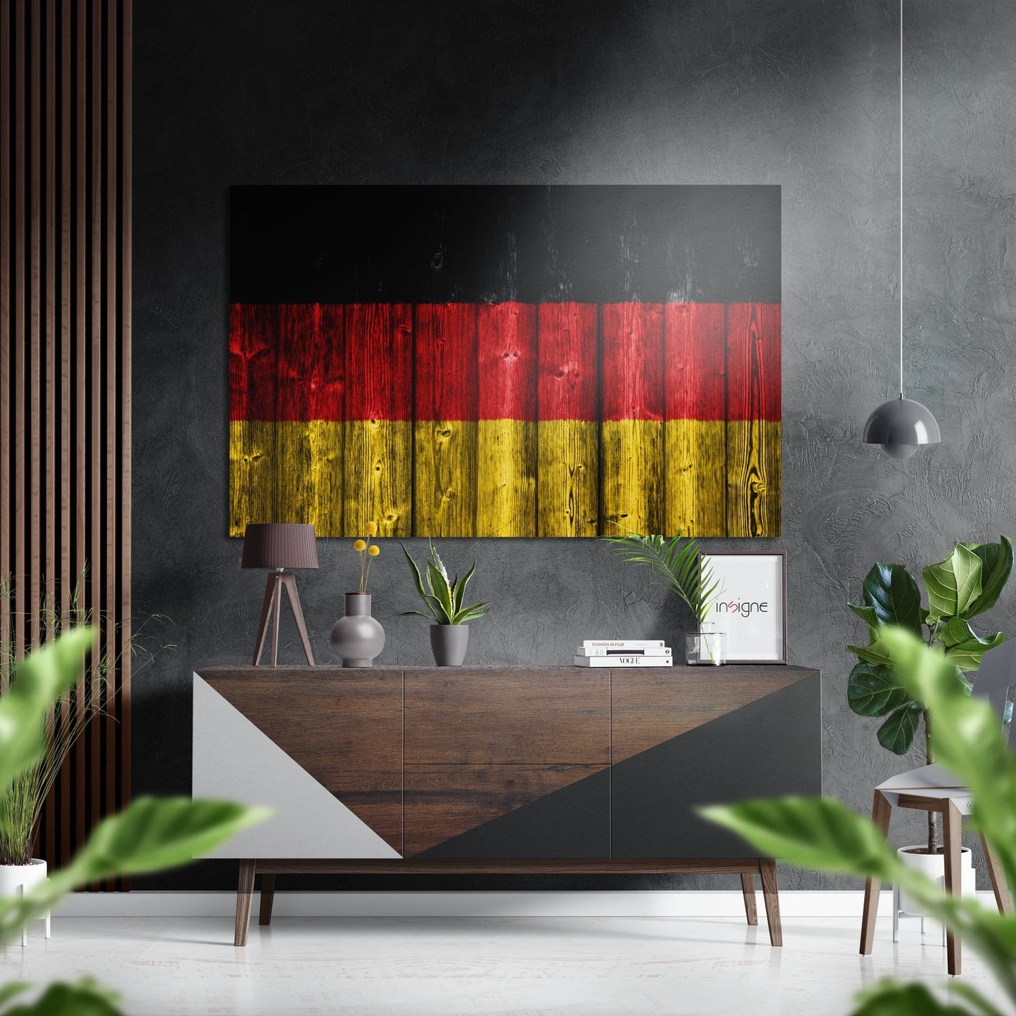 German Flag on Wood Planks Brushed Aluminium Dibond Wall Art