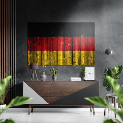 German Flag on Wood Planks Brushed Aluminium Dibond Wall Art