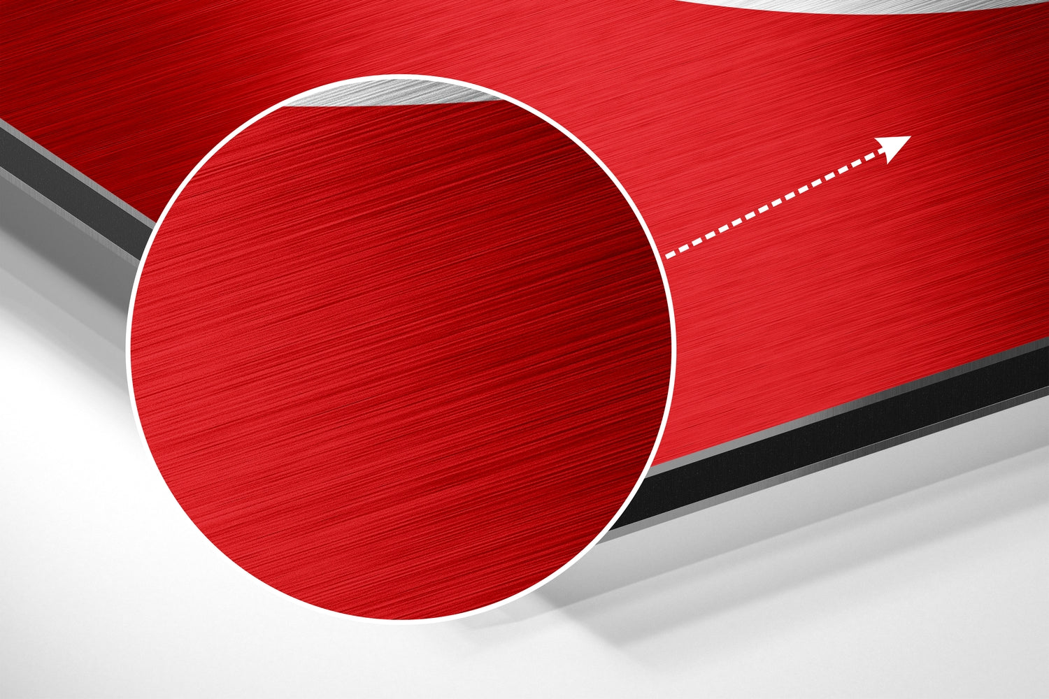 Turkish flag brushed aluminium wall art at angle showing red field, white crescent and star, with directional arrow.