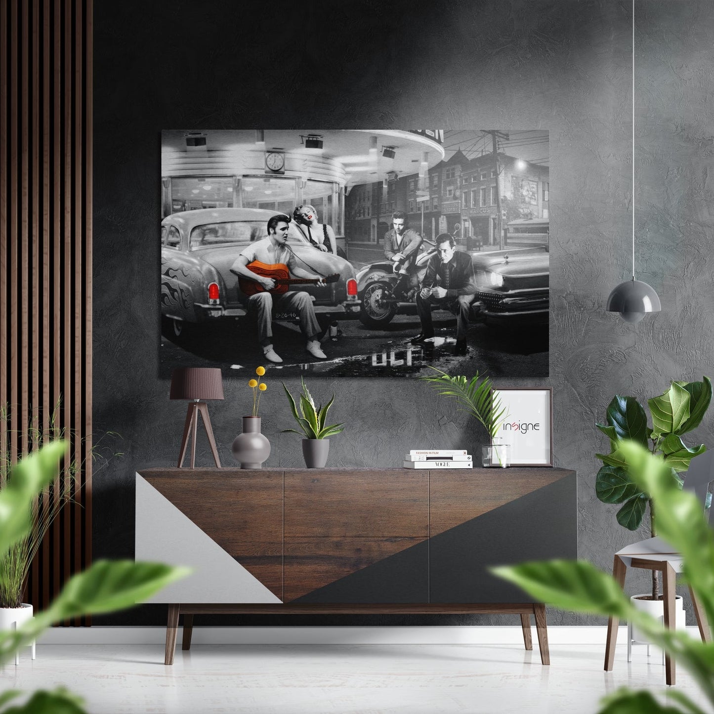 Retro Diner Guitar Player Brushed Aluminium Dibond Wall Art