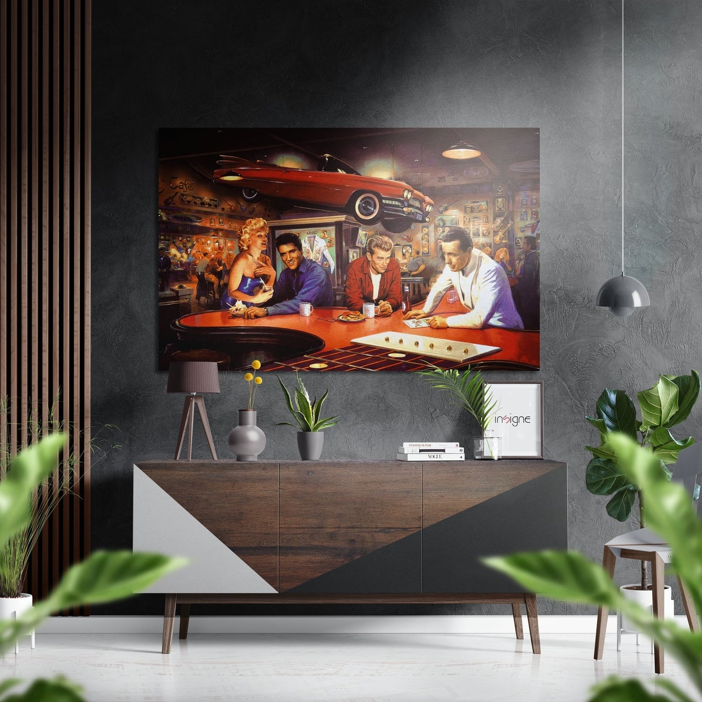 Retro Diner Red Convertible Brushed Aluminium Dibond Wall Art