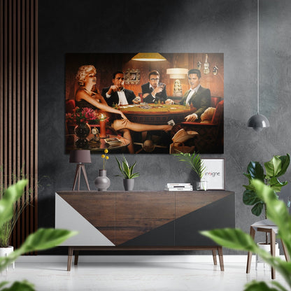 Vintage Poker Table Lounge Scene Brushed Aluminium Dibond Wall Art