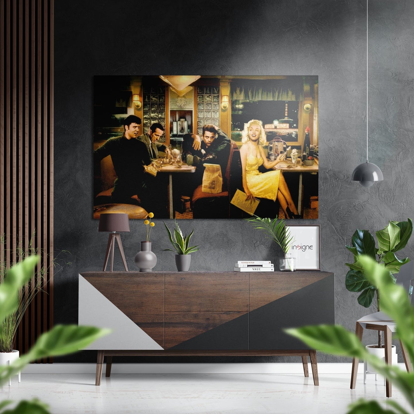 Night Diner Yellow Dress Brushed Aluminium Dibond Wall Art