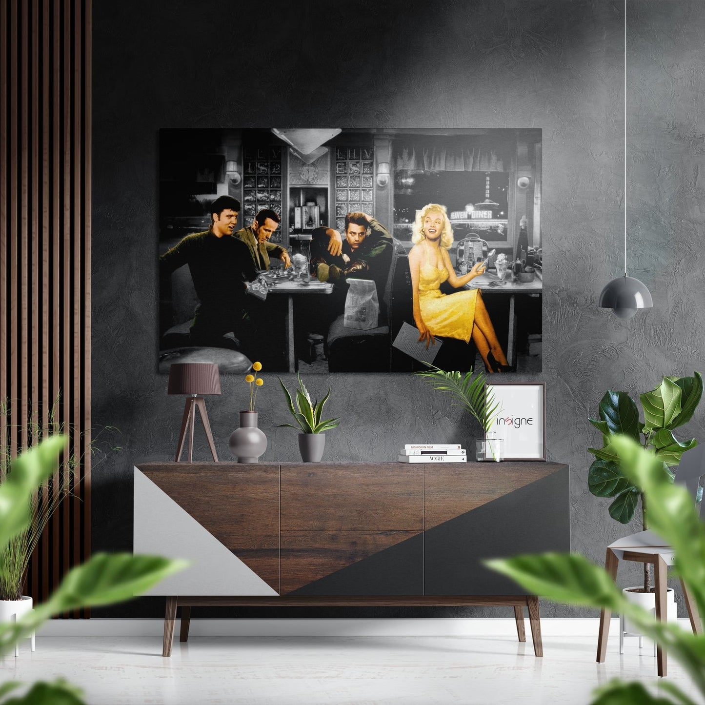 Monochrome Diner Yellow Dress Brushed Aluminium Dibond Wall Art