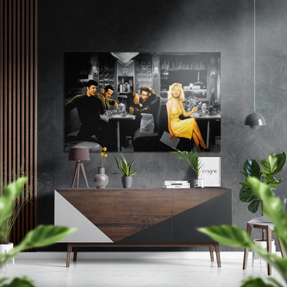 Monochrome Diner Yellow Dress Brushed Aluminium Dibond Wall Art