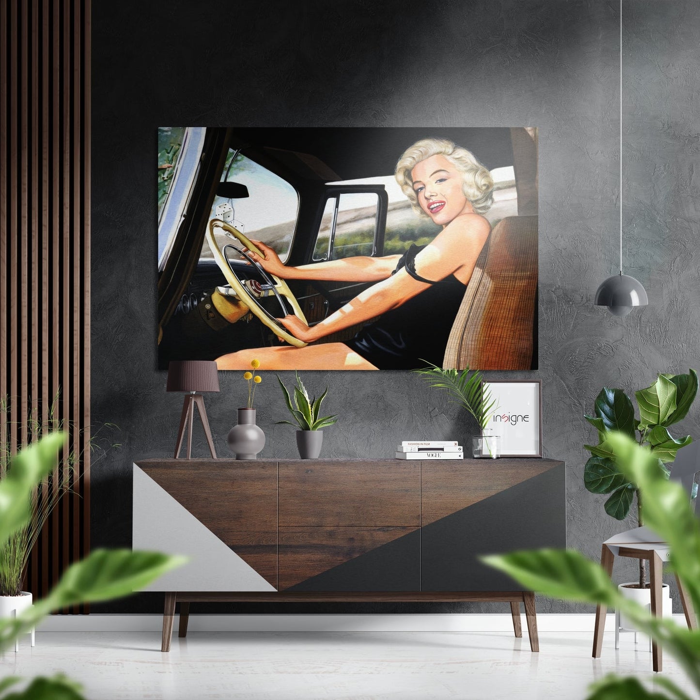 Blonde Starlet Driving Vintage Car Brushed Aluminum Dibond Wall Art