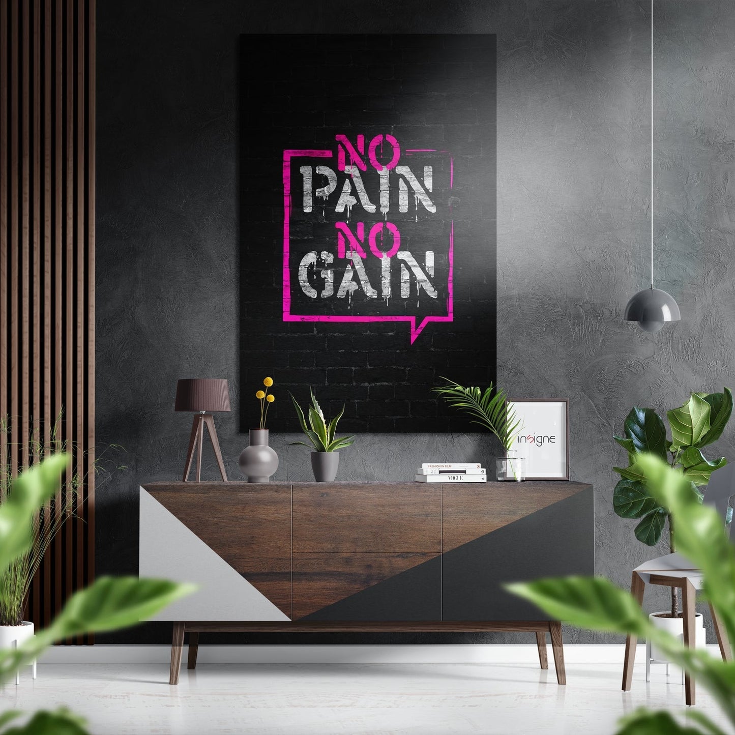 Pink Outline Stencil Brick Wall Quote Brushed Aluminium Dibond Wall Art
