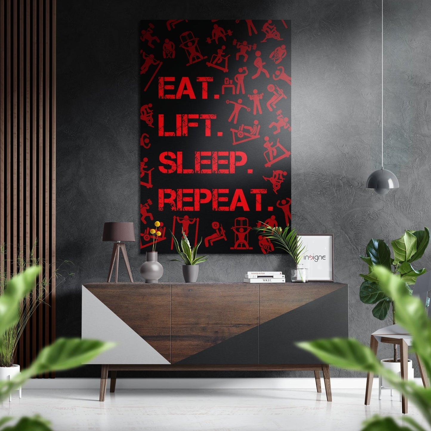 Red Gym Icons Fitness Slogan Brushed Aluminium Dibond Wall Art