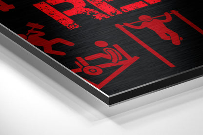 Red Gym Icons Fitness Slogan Brushed Aluminium Dibond Wall Art