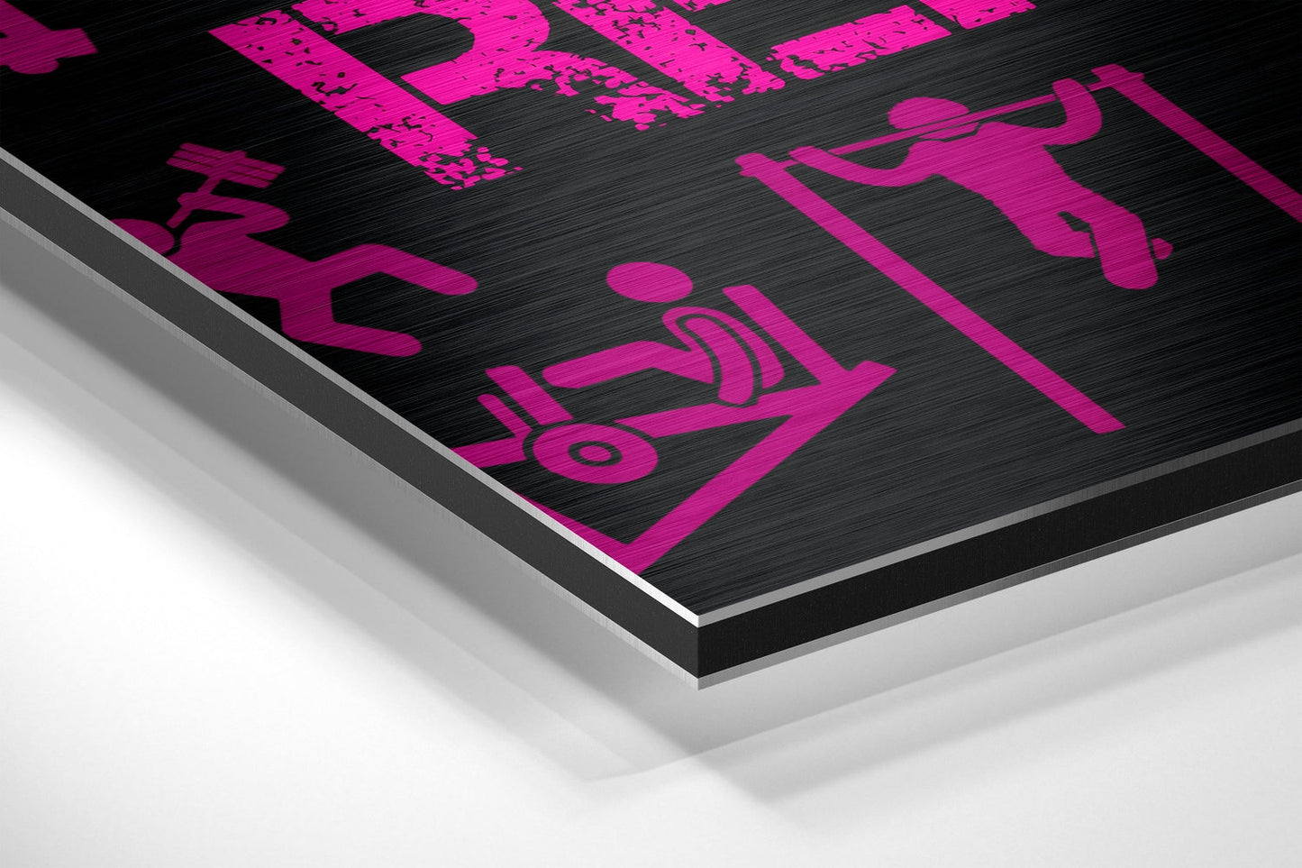 Hot Pink Workout Pictogram Quote Brushed Aluminium Dibond Wall Art