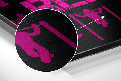 Hot Pink Workout Pictogram Quote Brushed Aluminium Dibond Wall Art