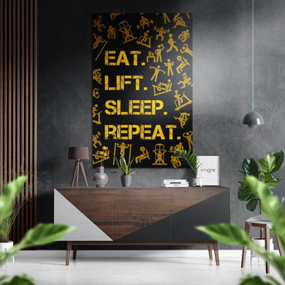 Golden Yellow Training Symbols Brushed Aluminium Dibond Wall Art