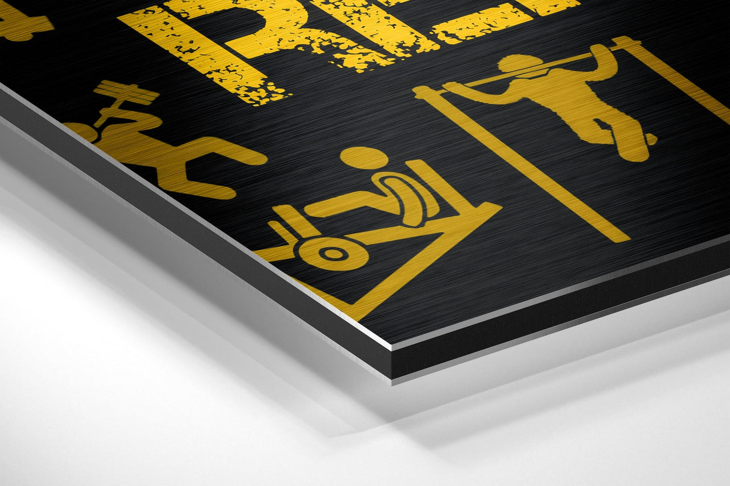 Golden Yellow Training Symbols Brushed Aluminium Dibond Wall Art
