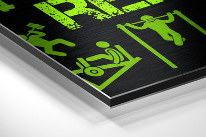 Neon Green Gym Icons Motivation Brushed Aluminium Dibond Wall Art