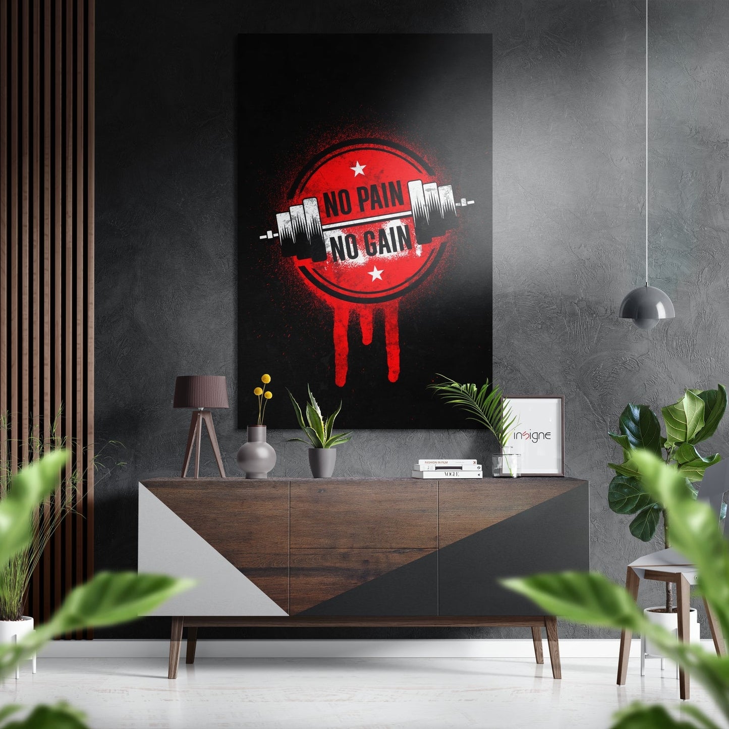 Red Circle Dumbbell Emblem Quote Brushed Aluminium Dibond Wall Art