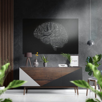 Binary Code Brain on Black Brushed Aluminium Dibond Wall Art