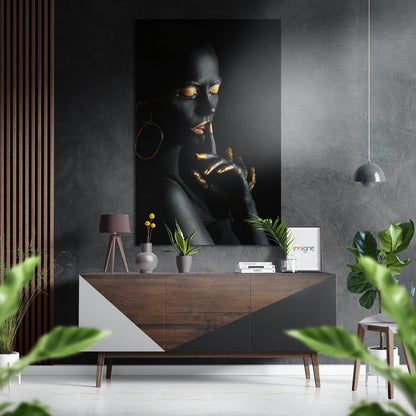 Gold Eyeshadow Dark Skin Portrait Brushed Aluminium Dibond Wall Art