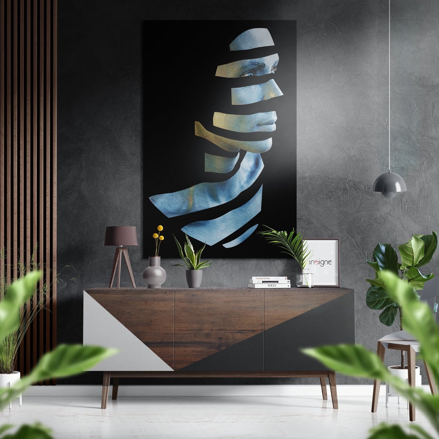Blue Sliced Ribbon Face Brushed Aluminium Dibond Wall Art