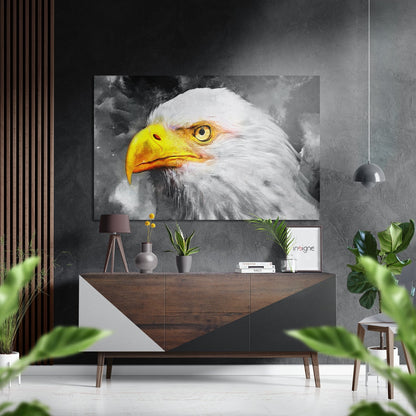 Yellow Beak Gray Storm Eagle Brushed Aluminum Dibond Wall Art