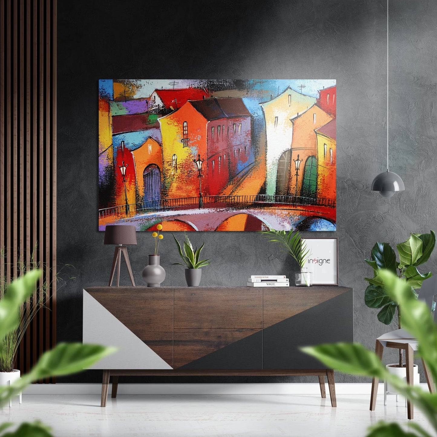 Colorful Old Town Bridge Houses Brushed Aluminium Dibond Wall Art
