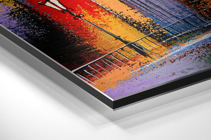 Colorful Old Town Bridge Houses Brushed Aluminium Dibond Wall Art