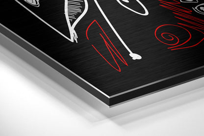 White Line Faces Red Scratches Brushed Aluminium Dibond Wall Art
