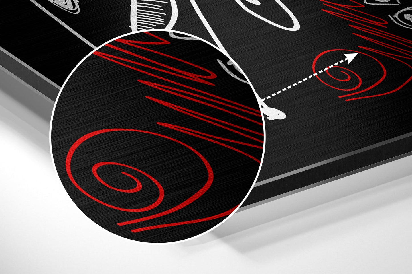 White Line Faces Red Scratches Brushed Aluminium Dibond Wall Art