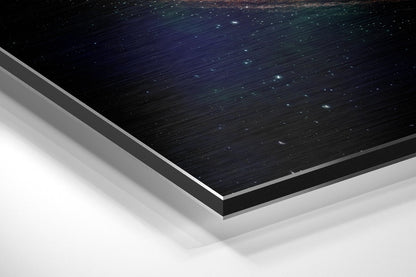 Spiral Galaxy and Distant Moon Brushed Aluminium Dibond Wall Art