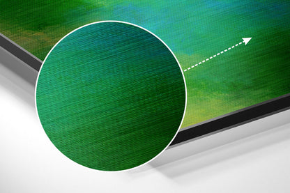 Green textured circular panel with white border on angled surface, white dashed arrow pointing right.