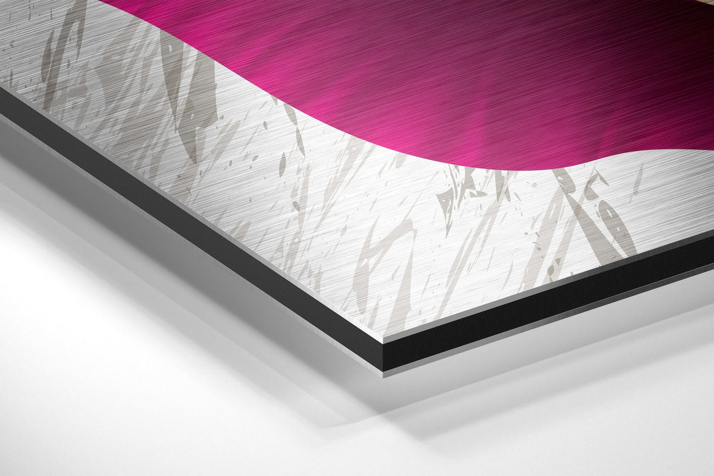 Magenta Petals and Gold Feather Brushed Aluminium Dibond Wall Art