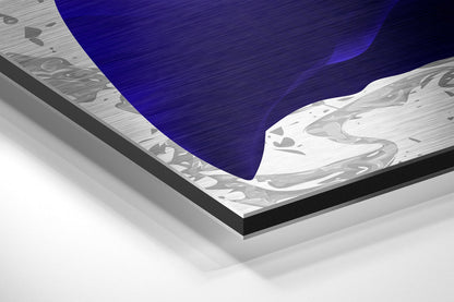 Navy Blue Petals Gold Quill Marble Brushed Aluminium Dibond Wall Art