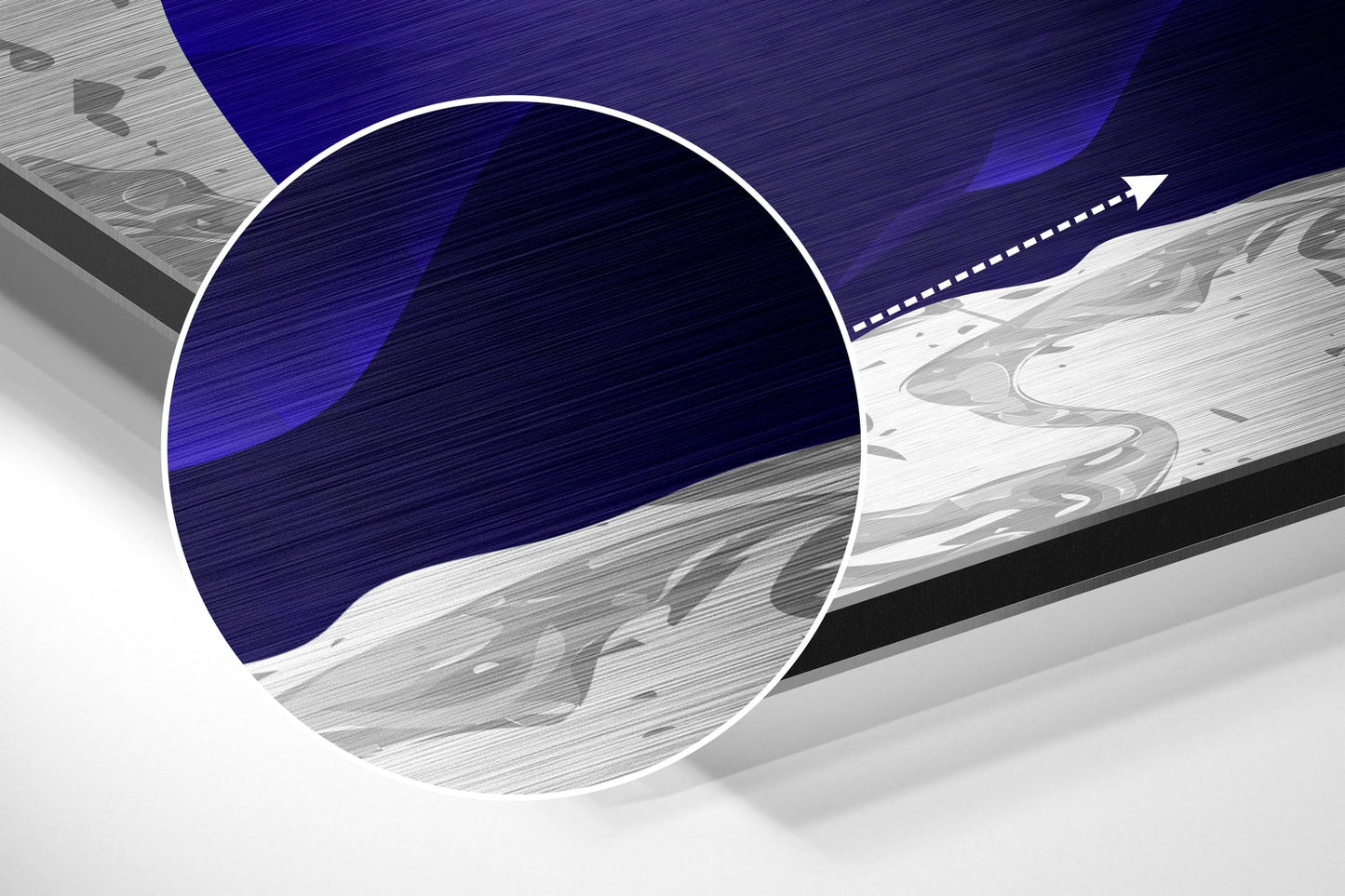 Navy Blue Petals Gold Quill Marble Brushed Aluminium Dibond Wall Art