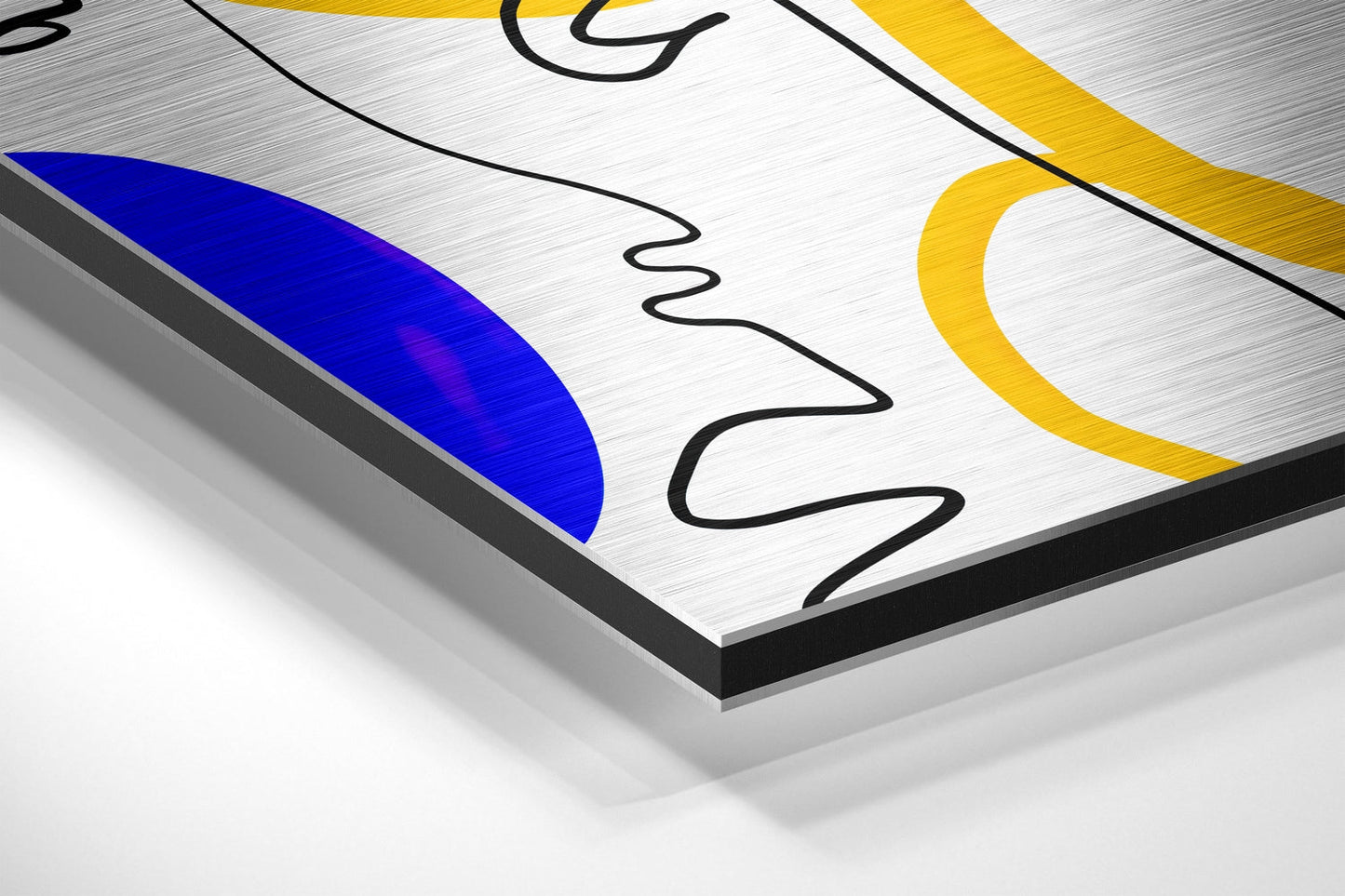 Layered Line Faces in Blue and Yellow Brushed Aluminium Dibond Wall Art