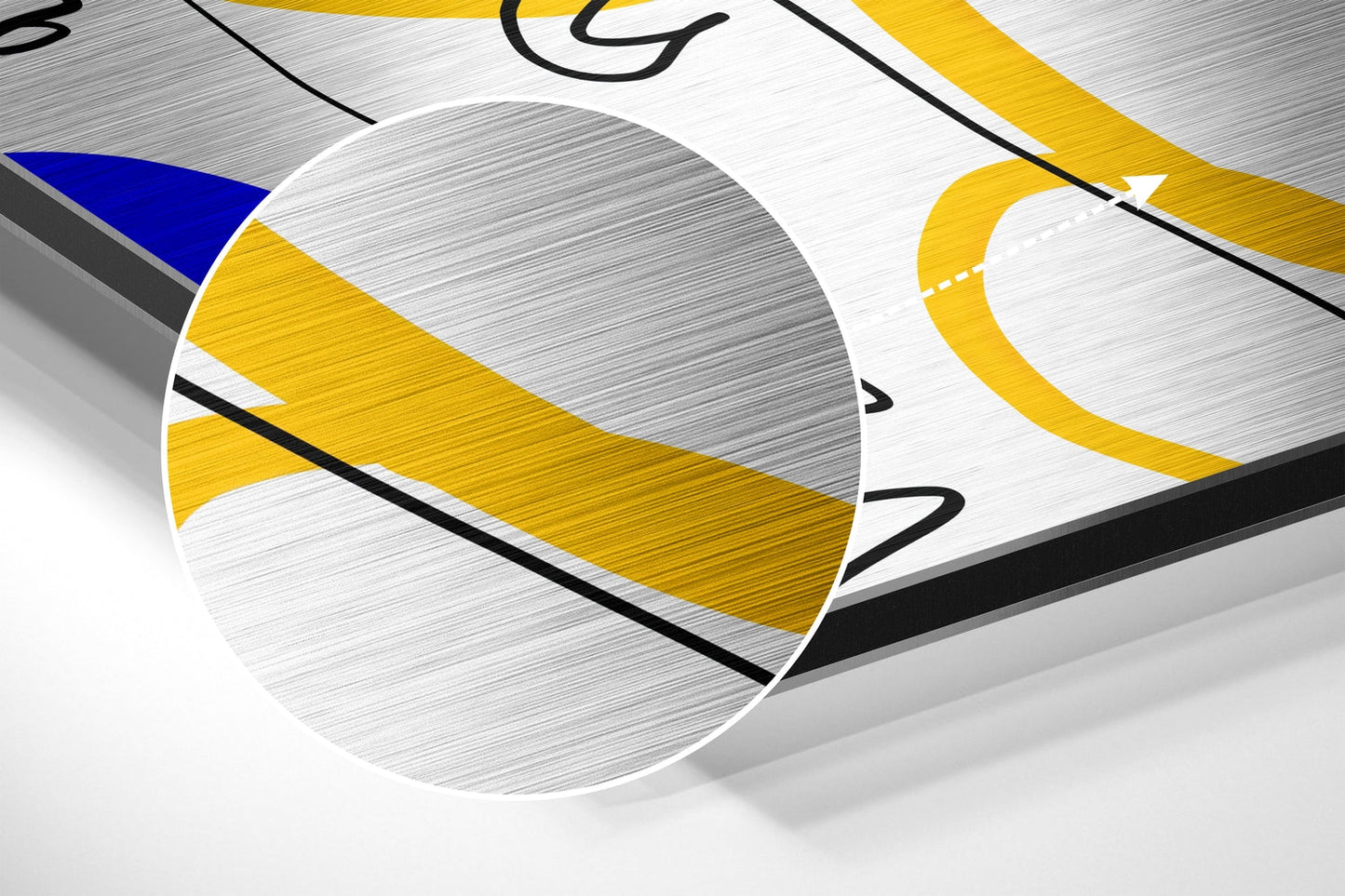 Layered Line Faces in Blue and Yellow Brushed Aluminium Dibond Wall Art