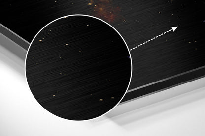 Abstract diagonal composition featuring brushed aluminium surface with white circle outline and directional arrow against dark and light gradient background.