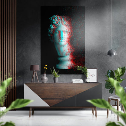 Glitch Teal and Red Classical Bust Brushed Aluminium Dibond Wall Art