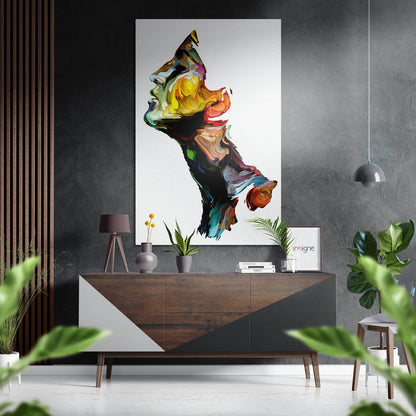 Rainbow Paint Face On White Brushed Aluminium Dibond Wall Art