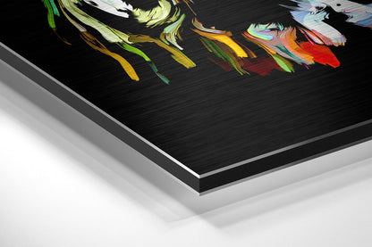 Neon Paint Strokes Woman Face Brushed Aluminium Dibond Wall Art