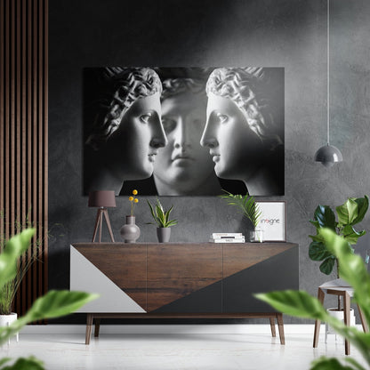 Black and White Three Busts Profile Brushed Aluminium Dibond Wall Art