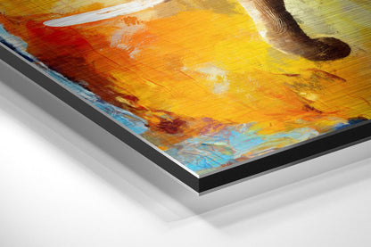 Walking Elephant Fiery Orange Brushed Aluminium Dibond Wall Art